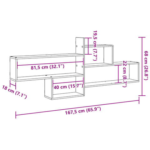 vidaXL Wall Shelf Old Wood 167.5x18x68 cm Engineered Wood