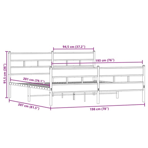 vidaXL Metal Bed Frame without Mattress Smoked Oak 193x203 cm
