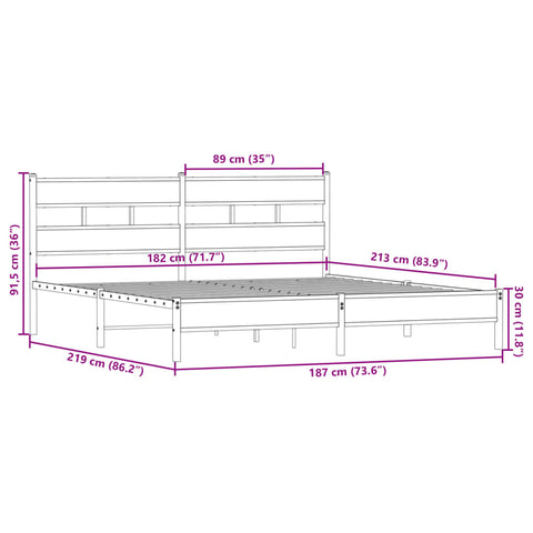 vidaXL Metal Bed Frame without Mattress Smoked Oak 183x213 cm