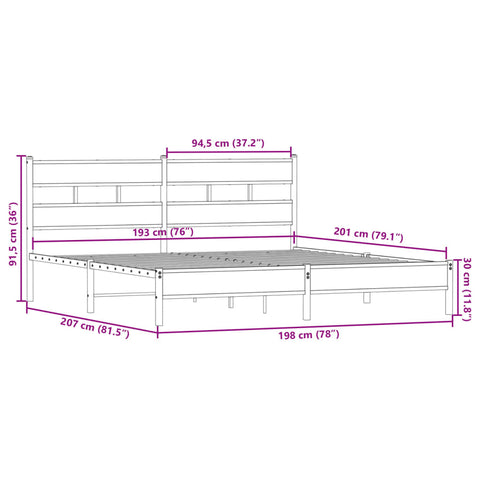 vidaXL Metal Bed Frame without Mattress Smoked Oak 193x203 cm