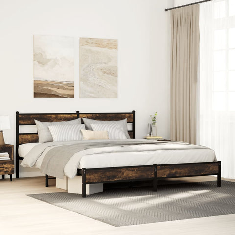 vidaXL Metal Bed Frame without Mattress Smoked Oak 193x203 cm