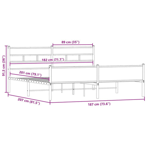 vidaXL Metal Bed Frame without Mattress Smoked Oak 180x200 cm Super King