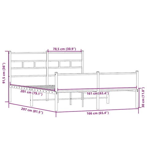 vidaXL Metal Bed Frame without Mattress Sonoma Oak 160x200 cm