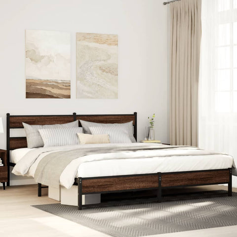 vidaXL Metal Bed Frame without Mattress Brown Oak 200x200 cm
