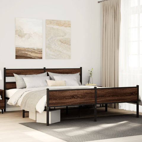 vidaXL Metal Bed Frame without Mattress Brown Oak 200x200 cm