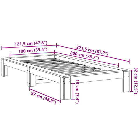 vidaXL Bed Frame without Mattress White 100x200 cm Solid Wood Pine