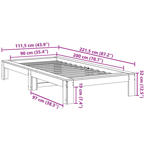 vidaXL Bed Frame without Mattress 90x200 cm Solid Wood Pine