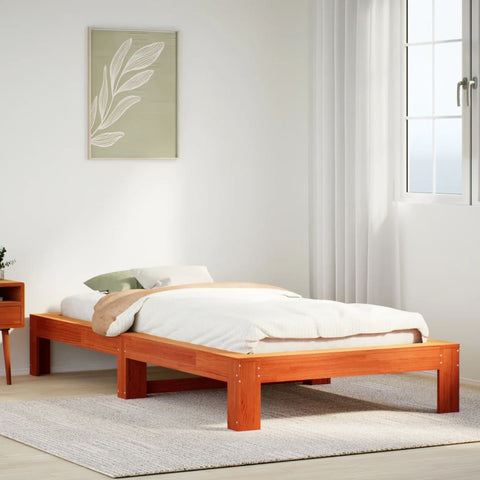 vidaXL Bed Frame without Mattress Wax Brown 90x190 cm Single Solid Wood Pine
