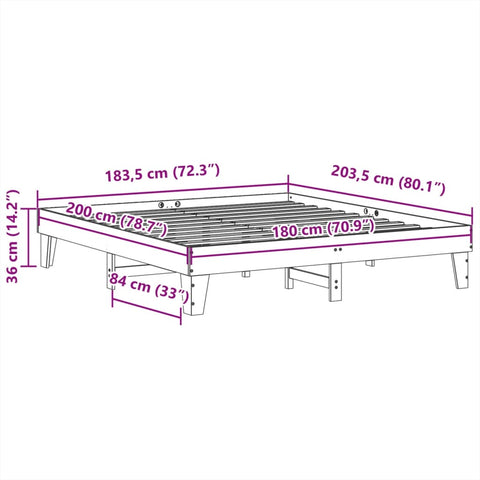 vidaXL Bed Frame without Mattress Wax Brown 180x200 cm Super King Solid Wood Pine