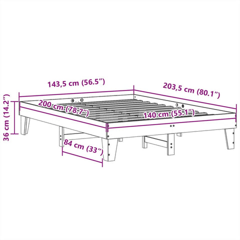 vidaXL Bed Frame without Mattress Wax Brown 140x200 cm Solid Wood Pine