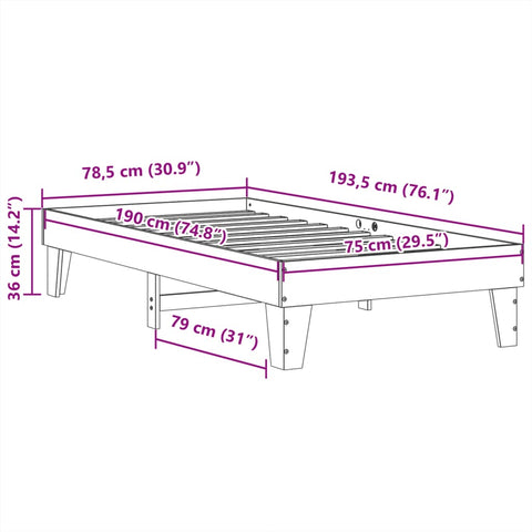 vidaXL Bed Frame without Mattress Wax Brown 75x190 cm Small Single Solid Wood Pine