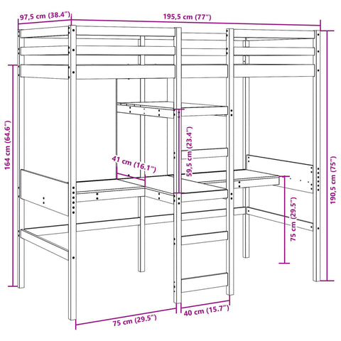 vidaXL Loft Bed Frame without Mattress White 90x190cm Solid Wood Pine