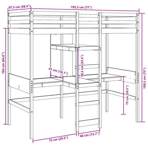 vidaXL Loft Bed Frame without mattress Wax Brown 90x190cm Solid Wood Pine