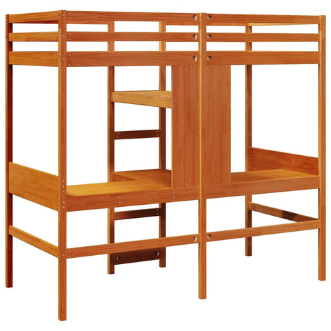 vidaXL Loft Bed Frame without Mattress Wax Brown 75x190cm Solid Wood Pine