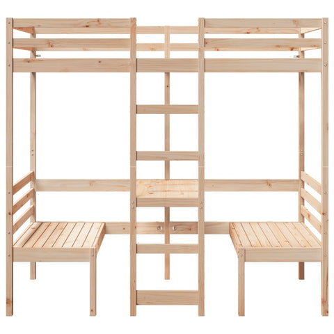vidaXL Loft Bed Frame with Desk and Chairs 90x200cm Solid Wood Pine