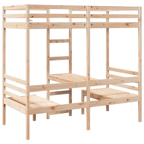 vidaXL Loft Bed Frame with Desk and Chairs 90x200cm Solid Wood Pine
