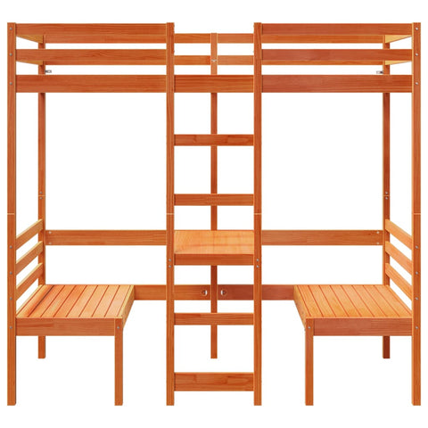 vidaXL Loft Bed Frame with Desk and Chairs Wax Brown 90x200cm Solid Wood Pine