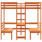 vidaXL Loft Bed Frame with Desk and Chairs Wax Brown 90x200cm Solid Wood Pine