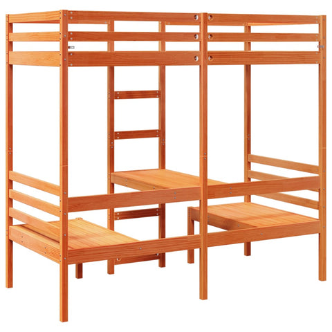 vidaXL Loft Bed Frame with Desk and Chairs Wax Brown 90x200cm Solid Wood Pine