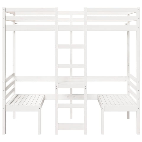 vidaXL Loft Bed Frame with Desk and Chairs White 80x200cm Solid Wood Pine