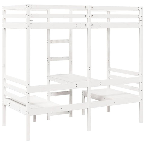 vidaXL Loft Bed Frame with Desk and Chairs White 80x200cm Solid Wood Pine