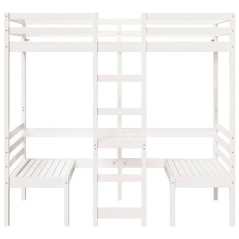 vidaXL Loft Bed Frame with Desk and Chairs White 90x190cm Solid Wood Pine