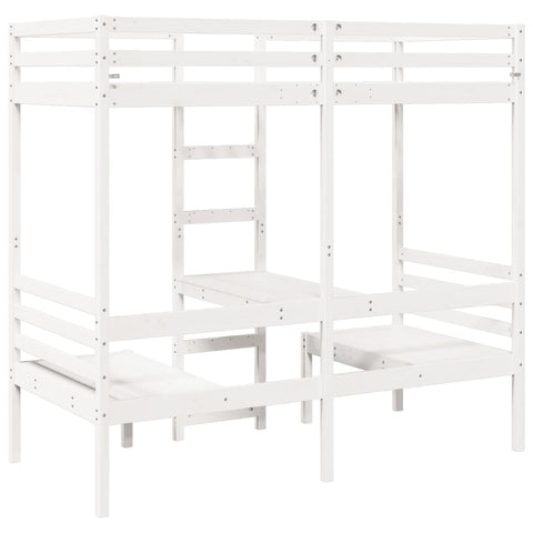 vidaXL Loft Bed Frame with Desk and Chairs White 90x190cm Solid Wood Pine