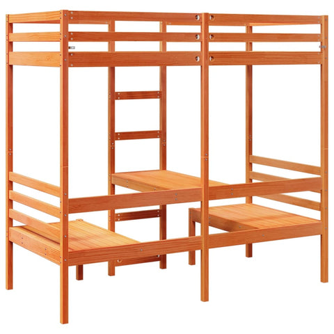 vidaXL Loft Bed Frame with Desk and Chairs Wax Brown 90x190cm Solid Wood Pine