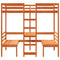 vidaXL Loft Bed Frame with Desk and Chairs Wax Brown 75x190cm Solid Wood Pine