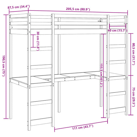 vidaXL Loft Bed Frame without Mattress Wax Brown 80x200 cm Solid Wood Pine