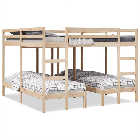 vidaXL Triple Bunk Bed Frame 200x200/80x200 cm Solid Wood Pine