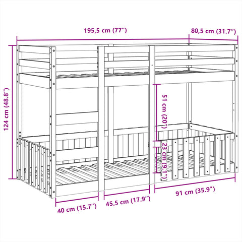 vidaXL Bunk Bed 75x190 cm Solid Wood Pine