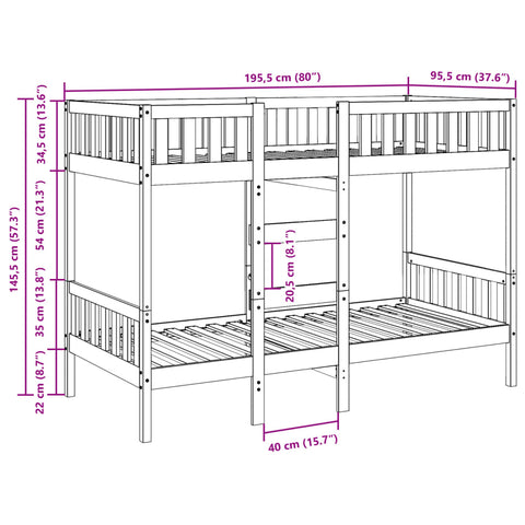 vidaXL Bunk Bed 90x190 cm Solid Wood Pine