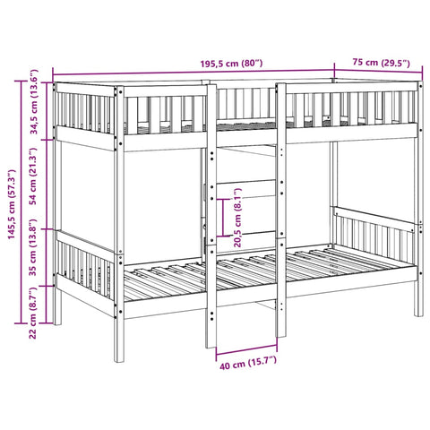 vidaXL Bunk Bed 75x190 cm Solid Wood Pine