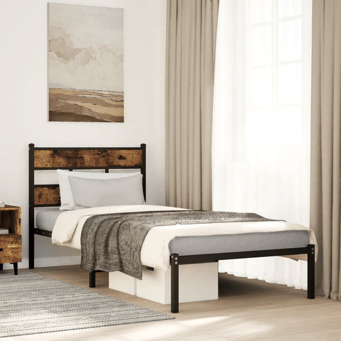 vidaXL Metal Bed Frame without Mattress Smoked Oak 100x190 cm