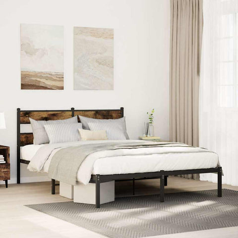 vidaXL Metal Bed Frame without Mattress Smoked Oak 135x190 cm Double