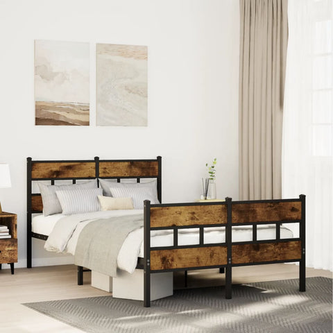 vidaXL Metal Bed Frame without Mattress Smoked Oak 120x190 cm Small Double