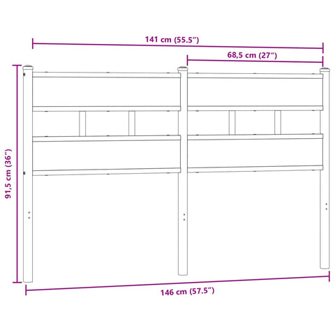 vidaXL Headboard Smoked Oak 140 cm Iron and Engineered Wood