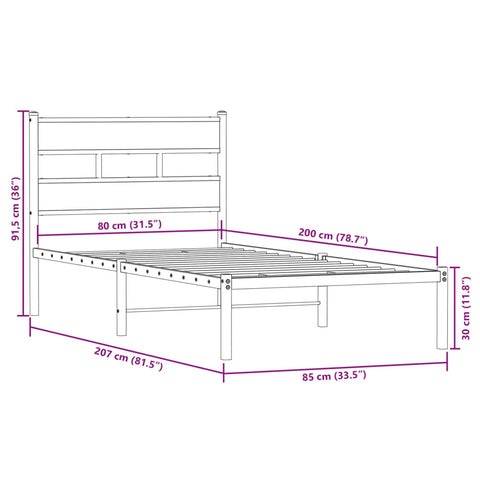 vidaXL Metal Bed Frame without Mattress Sonoma Oak 80x200 cm