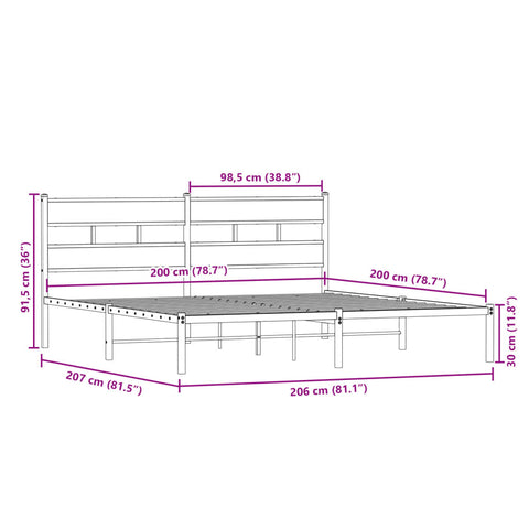 vidaXL Metal Bed Frame without Mattress Sonoma Oak 200x200 cm