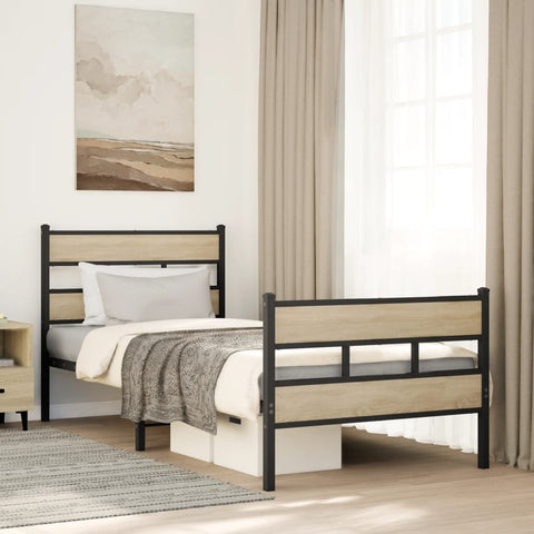 vidaXL Metal Bed Frame without Mattress Sonoma Oak 75x190 cm Small Single