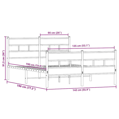 vidaXL Metal Bed Frame without Mattress Sonoma Oak 135x190 cm Double