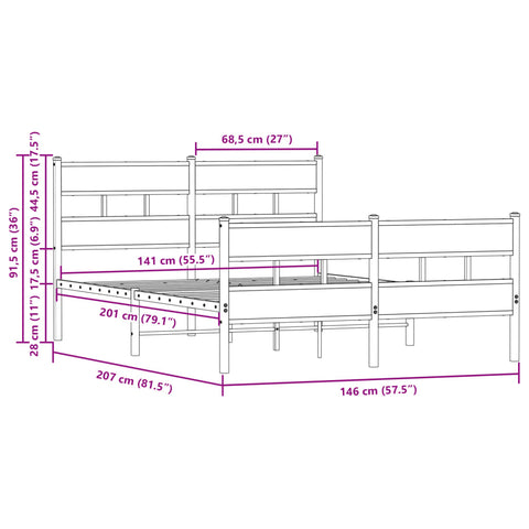 vidaXL Bed Frame without Mattress with Headboard and Footboard 140x200 cm