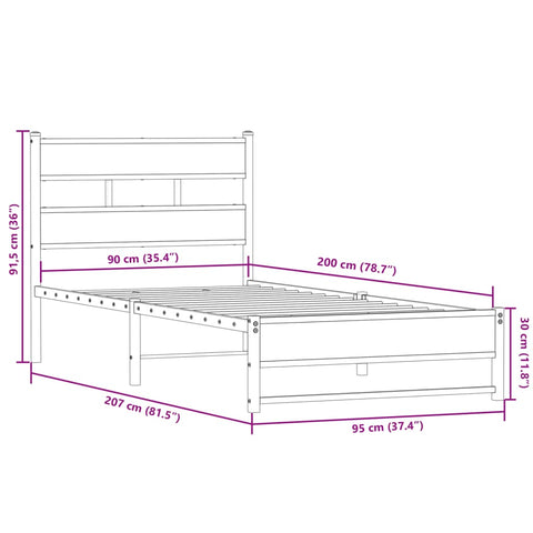 vidaXL Metal Bed Frame without Mattress Smoked Oak 90x200 cm