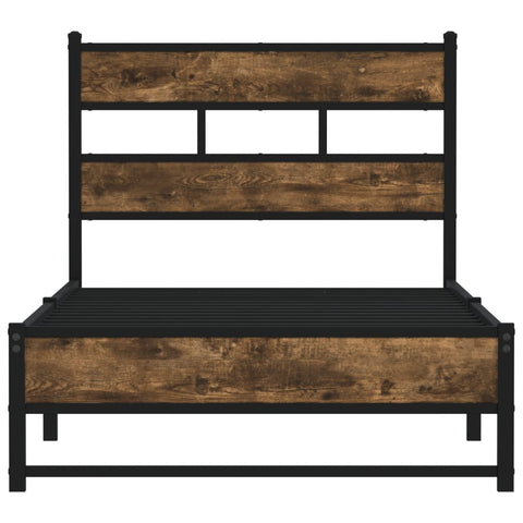 vidaXL Metal Bed Frame without Mattress Smoked Oak 107x203 cm