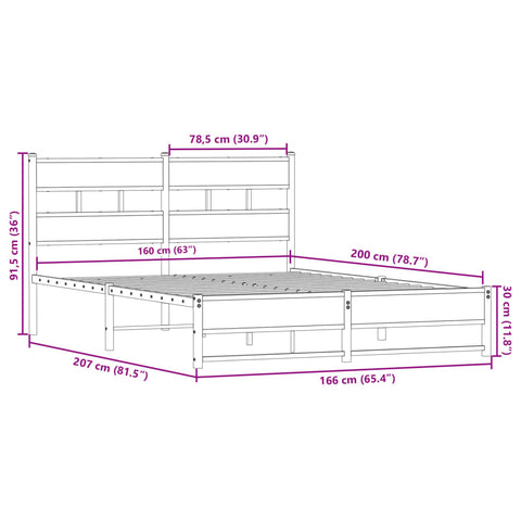 vidaXL Metal Bed Frame without Mattress Smoked Oak 160x200 cm