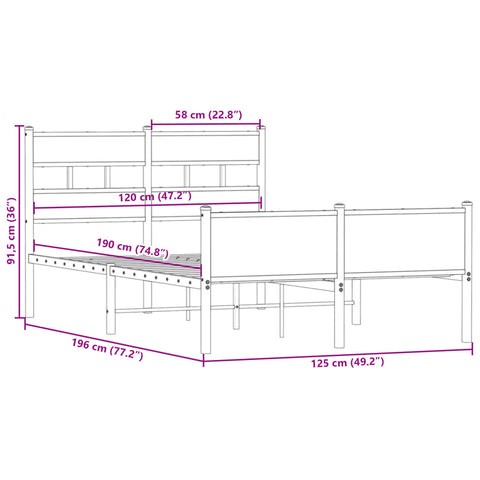 vidaXL Bed Frame without Mattress Smoked Oak 120x190 cm Small Double Engineered Wood