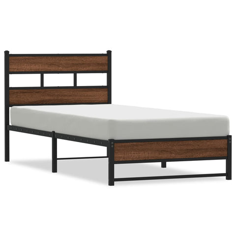 vidaXL Metal Bed Frame without Mattress Brown Oak 75x190 cm Small Single
