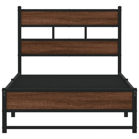 vidaXL Metal Bed Frame without Mattress Brown Oak 75x190 cm Small Single