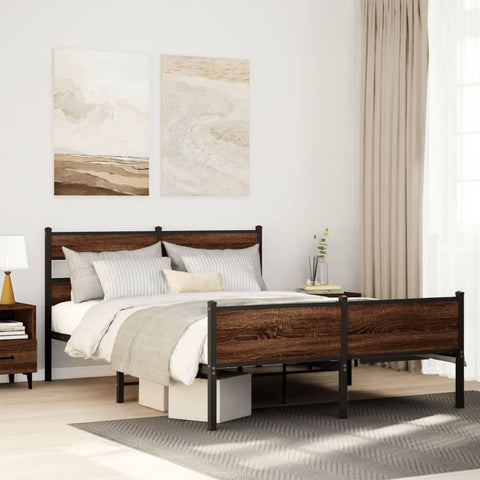 vidaXL Bed Frame without Mattress Brown Oak 140x200 cm Engineered Wood